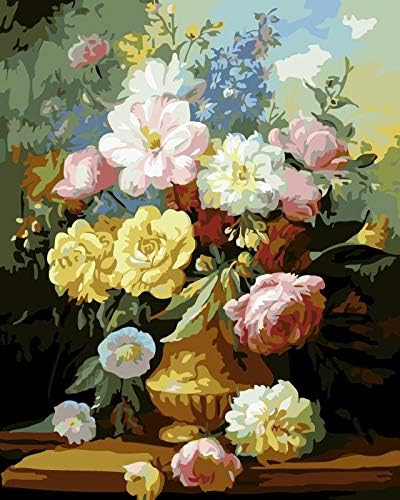 DIY Paint by Number Kits On Canvas, Oil Painting by Numbers for Adults Beginner with Brushes and Acrylic Pigment, 16x20inch (40 x 50 cm, Flower in the Water Bottle)
