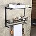 Hiendure Oil Rubbed Bronze Solid Brass Wall Mounted Dual Tier Corner Bracket Bathroom Storage Shelf Shower Caddy Cosmetics Holder with Safefix and Towel Bar