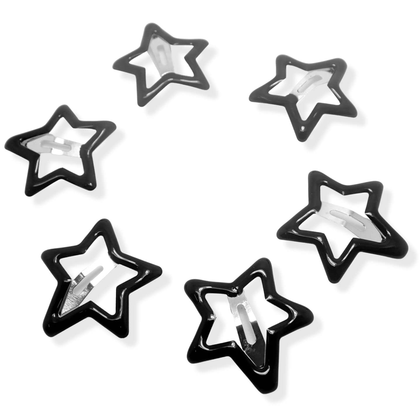 Topkids Accessories Mini Snap Hair Clips Cute Baby Toddler Girls Kids Child Women Small Little Styling Grip Star Flower Floral Bendies Sleepies Metal Epoxy (Black Star x6)