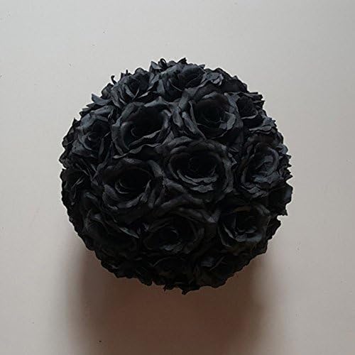 12 inch Artificial Rose Satin Pomander Kissing Balls for Home Wall Wedding Party Ceremony Decoration ,Black