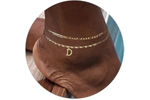 AGWOLF Initial Letter Ankle Bracelets Set for Women 14K Gold Plated Layered Waterproof Anklets Figaro Chain Rhinestone Dainty Anklet Set Adjustable Size Summer Beach Jewelry for Women