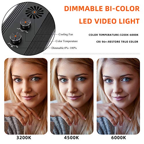 Bi-Color LED Video Light with Tripod Stand 240 SMD CRI 96+ 3200K-6000K Dimmable LED Soft Lamp Metal Shell Lighting Kit for Studio, YouTube, Product Photography, Video Shooting (2 Packs) (16inch/40cm)