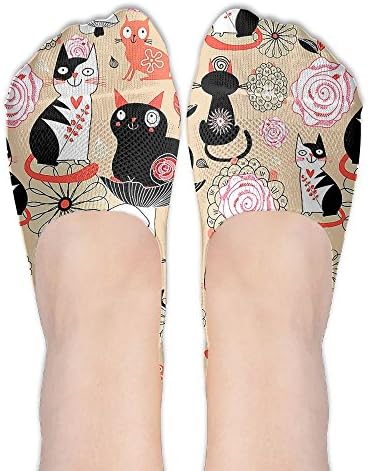 HUEH HUFW Funny Kitten Men Women No Show Socks Non Slip Low Cut Socks Basic Funny Patterned Invisible Flat Boat Socks