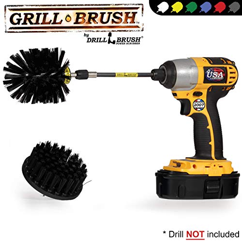 Grill Accessories - Drill Brush Ultra Stiff Scrub Brush Kit with Extension -BBQ Accessories Smoker - Grill Brush - Hard Water, Calcium, Rust, Mineral Deposit Graffiti, Grease and Stain Remover