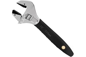 Homport 10 Inch Ratcheting Adjustable Wrench Crescent Wrench Scale Marked Pipe Forceps with Black Oxide Finish Wide Open Spanner Anti-slip Grips Wrench