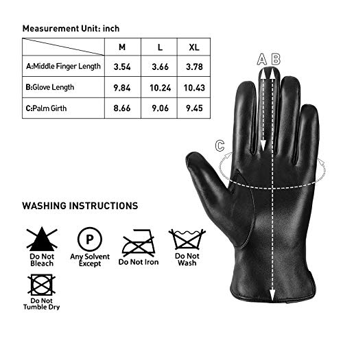 Leather Gloves for Men,Black Driving Leather Gloves,Winter 3M