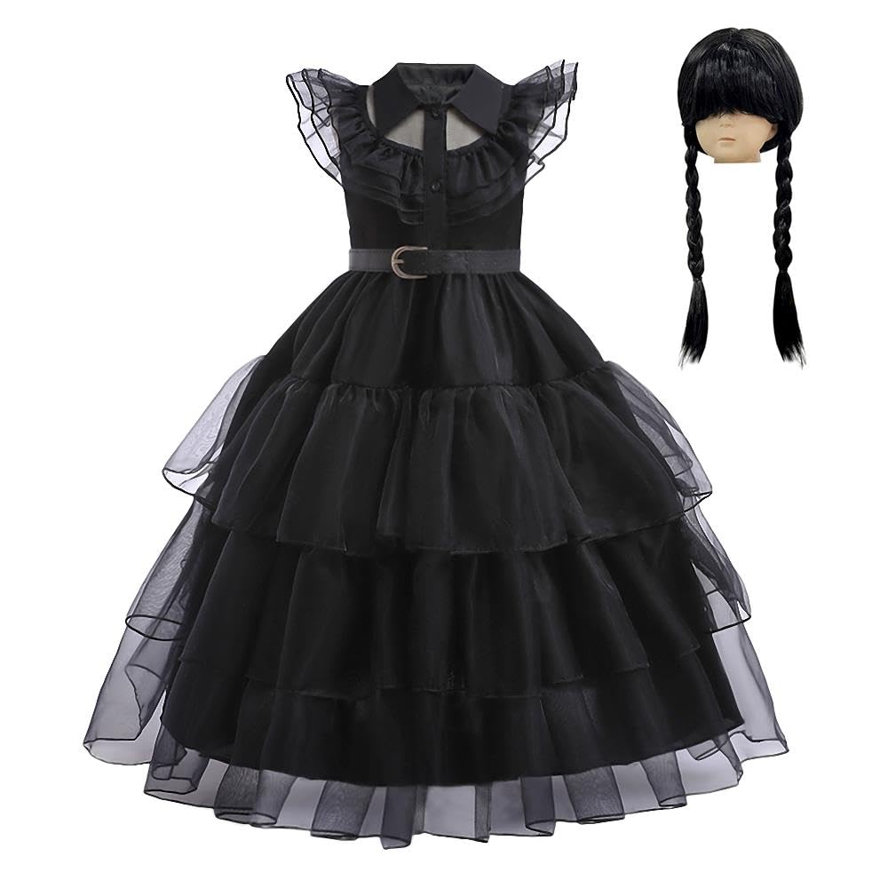 Lito Angels Gothic Black Prom Party Fancy Dress Up Costume with Wig for Kids Girls Age 9-10 years (Tag Number 140) — image 1