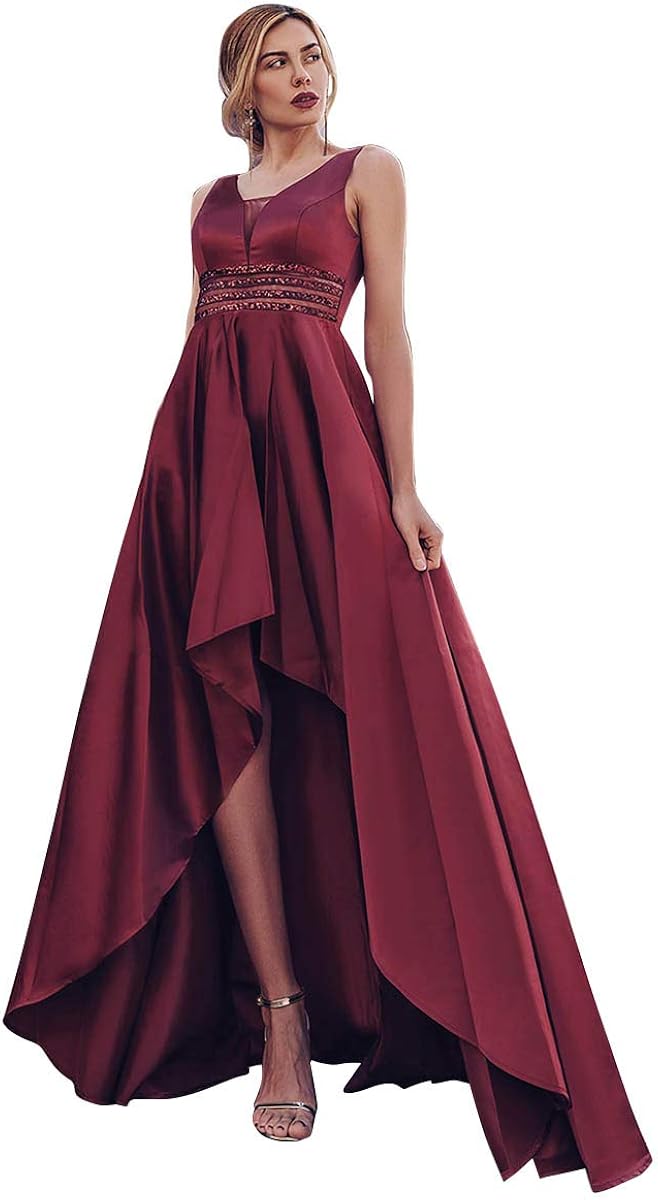 Ever Pretty Abiti da Cerimonia Linea ad A Scollo a V Asimmetrico Satin Atile Impero Donna 00877