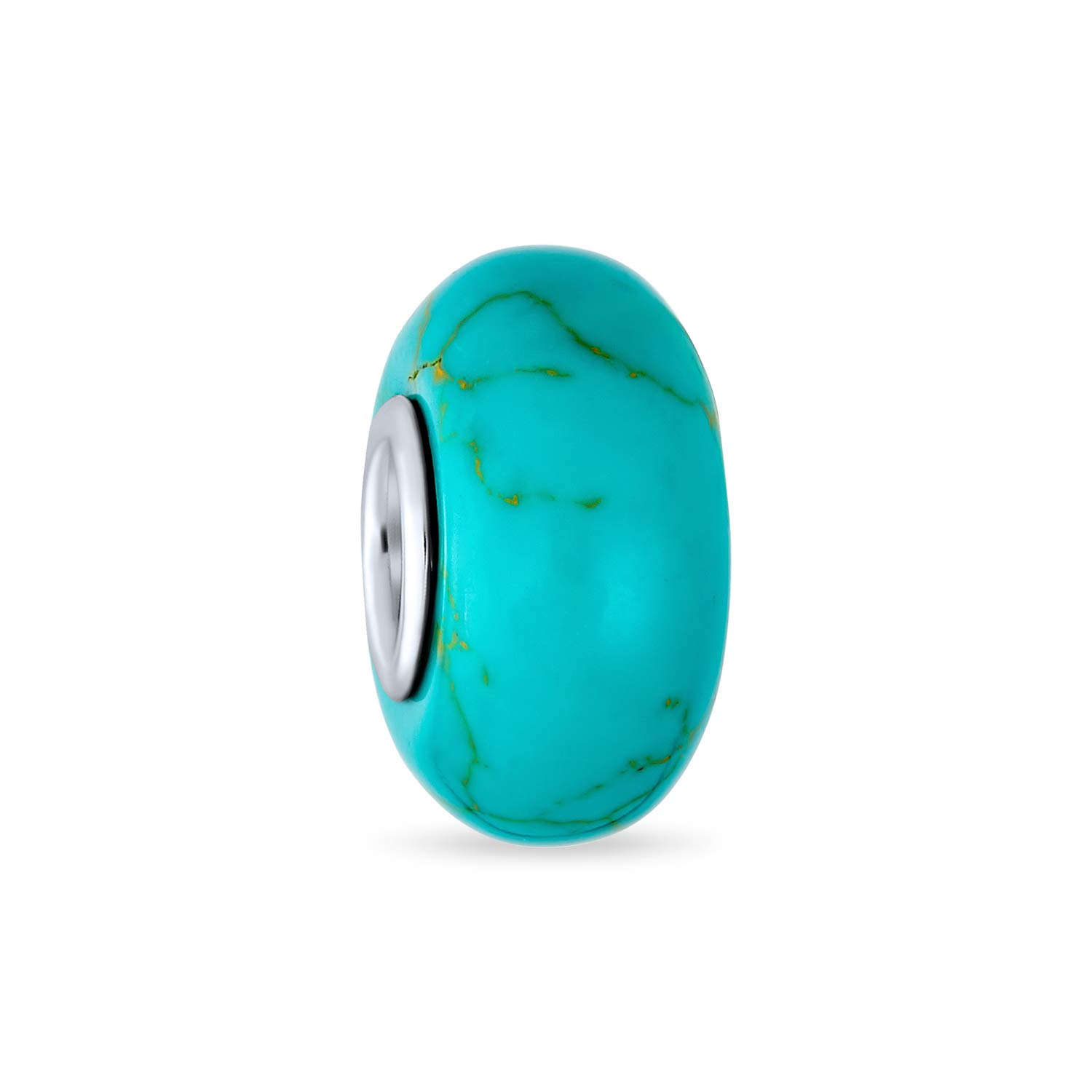 Bling Jewelry Blue Green Stabilized Turquoise Gemstone Spacer Bead Charm Bead For Women .925 Sterling Silver Fits European Bracelet
