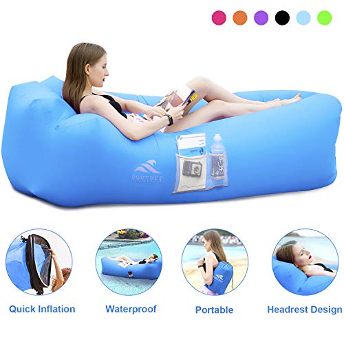 FRETREE Inflatable Lounger Air Sofa Hammock - Portable Anti-Air Leaking & Waterproof Pouch Couch and Beach Chair Camping Accessories for Parties, Travel, Camping, Picnics, Pool, Large, Blue