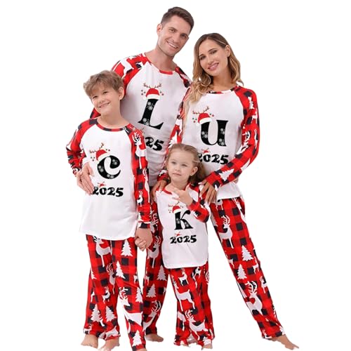 Matching Christmas Pjs for Family 2025 A-Z Letters Graphic Xmas Pajamas Family Christmas Pyjamas Set for Women Men Kids Sleepwear Nightwear Loungewear His and Hers Xmas Pjs Matching Lounge Set