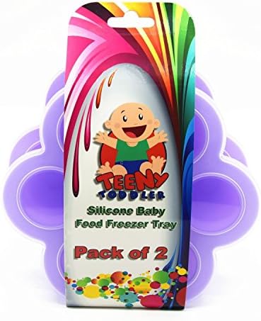 Pack of 2 - Baby Food Freezer Trays with Lids - Non Stick Silicone - for Freezing and Storing - Purple Color - by Teeny Toddler