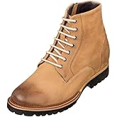 CALTO Men's Invisible Height Increasing Elevator Shoes - Brown Nubuck Leather Lace-up/Zip-up Casual Boots - 3.0 Inches Taller - K24403 - Size 10 D(M) US
