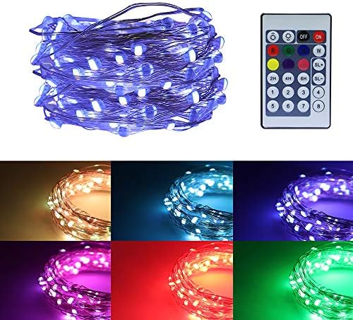 KcswuhCM String Lights, 33ft 100 LED String Lights Christmas Halloween Dimmable Remote Control, Waterproof Decorative Lights Bedroom, Patio, Garden, Gate, Parties, Wedding (Colorful + Warm White)