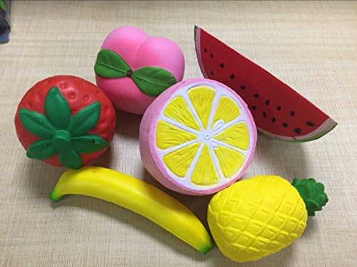 6PCS Jumbo Squishies Slow Rising Strawberry Peach Banana Lemon Watermelon Pineapple Charms Fruit Squishies Cream Scented Stress Relief Kawaii Toys For Kids and Adults.