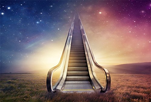 CSFOTO 5x3ft Background for Elevator to Heaven Photography Backdrop Starry Yellow Meadow Night Hight Top God Paridase Faith Success Religion Holy Light Image Photo Studio Props Polyester Wallpaper