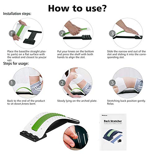 Wskderliner Back Stretcher, Lumbar Back Pain Relief Device with 3 Adjustable Settings Lumbar Support Stretcher with Magnetic Posture Corrector Back Support for Office Bed Chair (White)