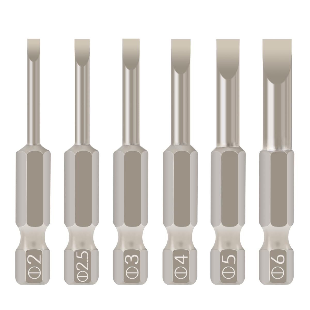 6 Pcs Slotted Screwdriver Bit Set Magnetic Flat Head Bits 2.0-6.0mm 1/4 Inch Hex Shank 2 Inch Long
