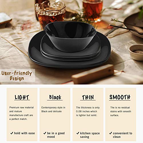 Dinnerware Set 18-piece Black Dishes Sets Service for 6, 11" And 8" Plates 6"(20oz) Bowls Break and Crack Resistant Dish Sets