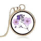Gmai Purple Pressed lover Flower Wish Necklace Stainless Steel Chain