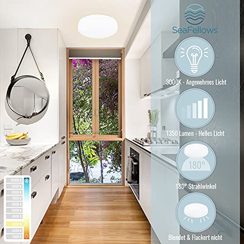 SeaFellows Badezimmer Lampe LED 15W I Warmweiße Feuchtraumleuchte I Spritzwassergeschützt nach IP54 I… – Bild 3