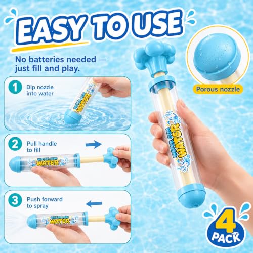 Firework Water Gun 4PCS: Pull-Out Fireworks Spray Water Blaster | Water squirters for kids & adults, ideal for pool, beach, garden and backyard summer water fights
