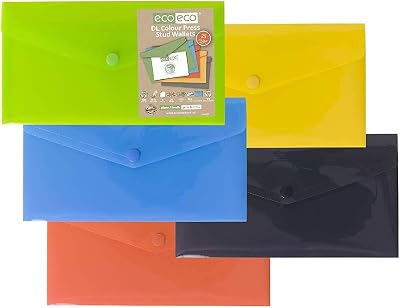 eco-eco DL 50% Recycled Press Stud Wallets Pack of 25 Assorted Colours