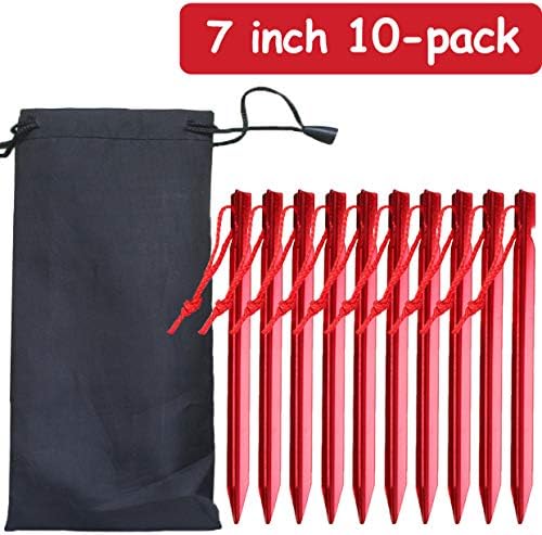10 Pack Tent Stakes Pegs 7'' Aluminum Alloy Metal Heavy Duty Lightweight for Outdoor Camping