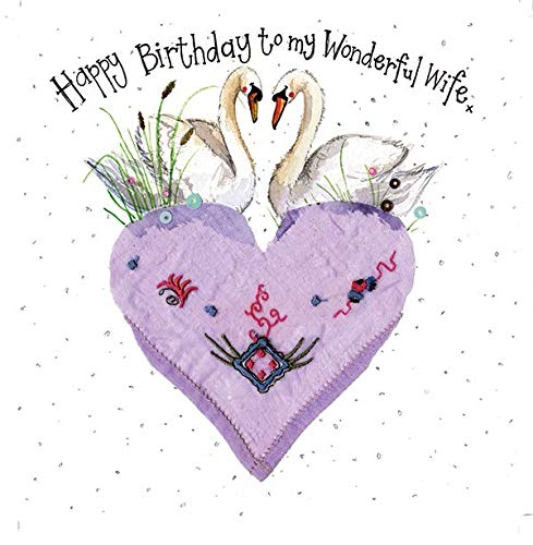 Alex Clark Happy Birthday Wonderful Wife Card - Spouse - Floral - Swans - Love - Women - Greetings Cards - Cards for Her - Designed and Printed in the UK…