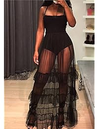 Body sin mangas con tirantes de espagueti sexy para mujer, con plisado semitransparente de malla, volantes