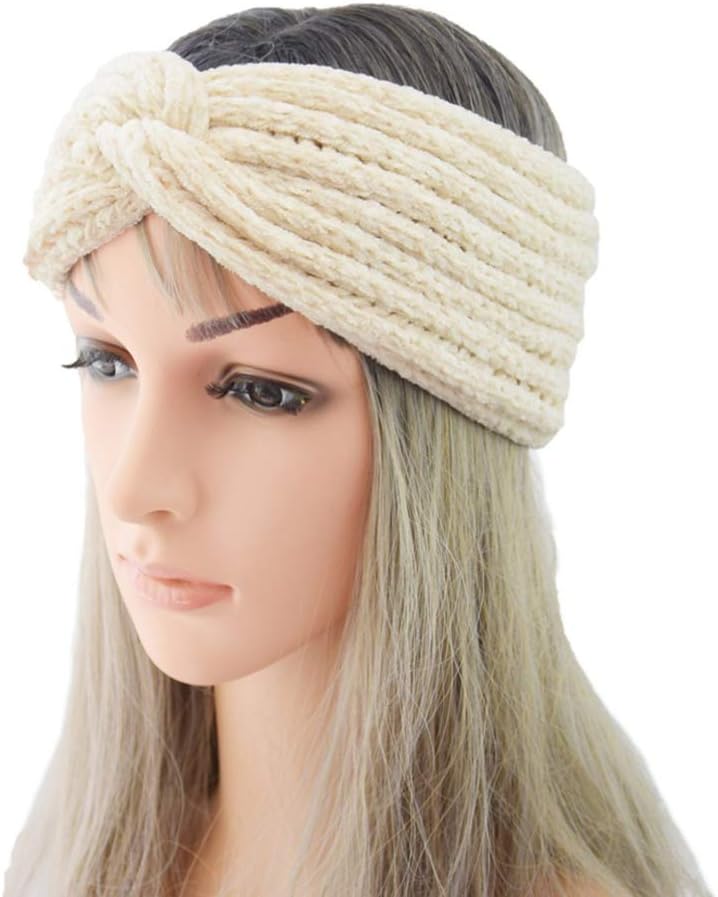 Lurrose Knitted Winter Headband Cross Head Wrap Woolen Yarn Hair Band Elastic Ear Warmer Headdress for Sports Makeup (White) - Image 5