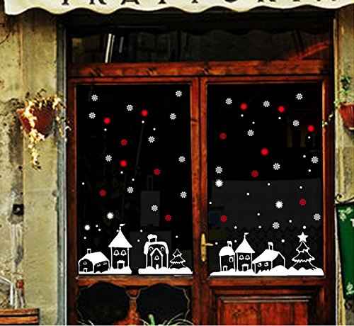 TOTOMO Christmas Window Decorations Decals - Winter Holiday Clings Stickers Snowflakes Snow Christmas Town W301 - Thumbnail 7