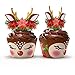 Funky Fledgling Christmas Reindeer Rudolph Cupcake Wrappers and Toppers - 24 Set - Gold, Disposable - Perfect for Birthday, Christmas, Parties, School Occasions