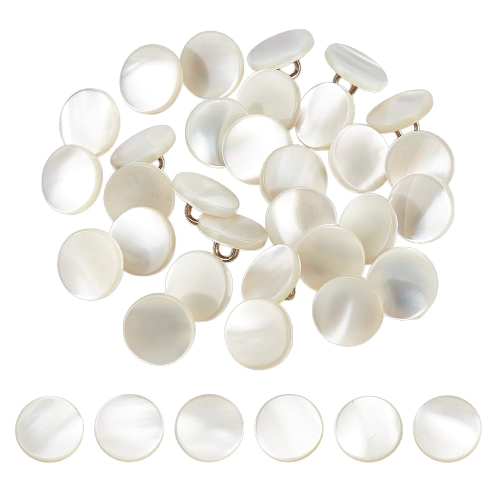 NBEADS 30 Pcs Mother of Pearl Shell Button with Shank - 11mm White Natural MOP for Costumes, Sewing, DIY Crafts, Crochet Ornament