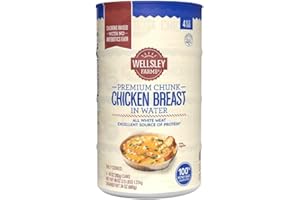 Wellsley Farms Premium Chicken Breast. No Antibiotics Ever. Chunk White Meat. Package of 4. (10oz. Cans) Fully Cooked