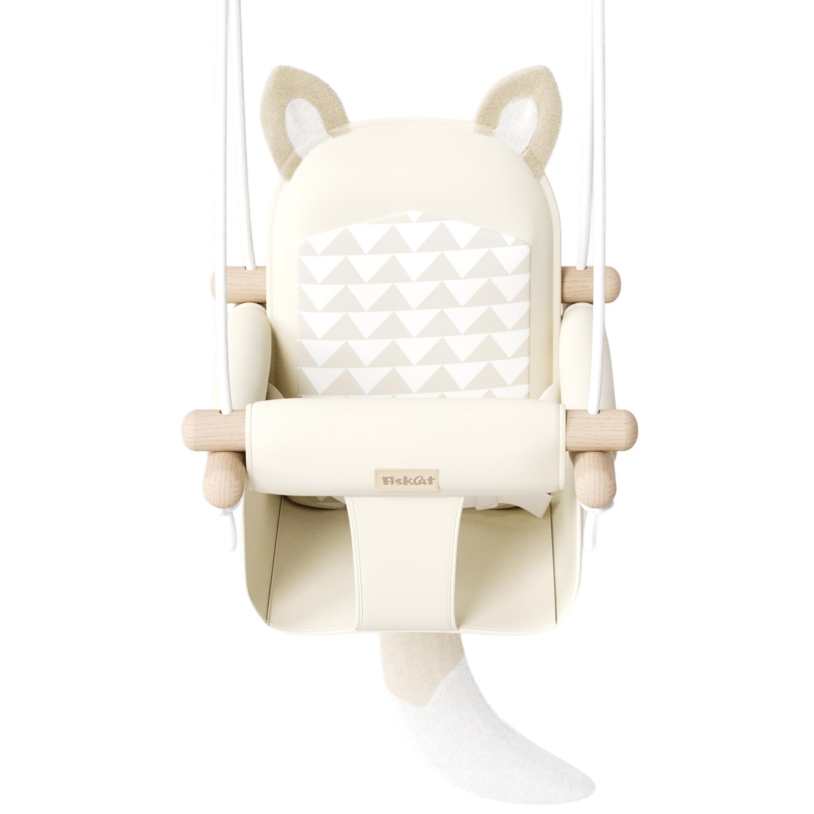 Photo 1 of Wooden Hanging Baby Swing with Soft Safety Belt, Cozy Infant Swing Seat for Indoor & Outdoor Use, Adjustable Height, Includes Mounting Hardware – Suitable for Babies & Toddlers(Fox-Themed in Beige)