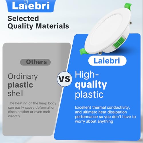 Laiebri Pack of 10 Pack Recessed LED 230 V White - Ceiling Spotlights IP44 - Recessed Ceiling Spotlights Ø68-80 mm, 2700 K/4000 K/6500K Ceiling Light LED Ceiling Light for Bathroom Kitchen