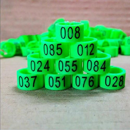 001-100 Multi-color Bird Leg Bands Numbered 8 mm Pigeon Parrot Chicks Duck Clip Rings Band (green)