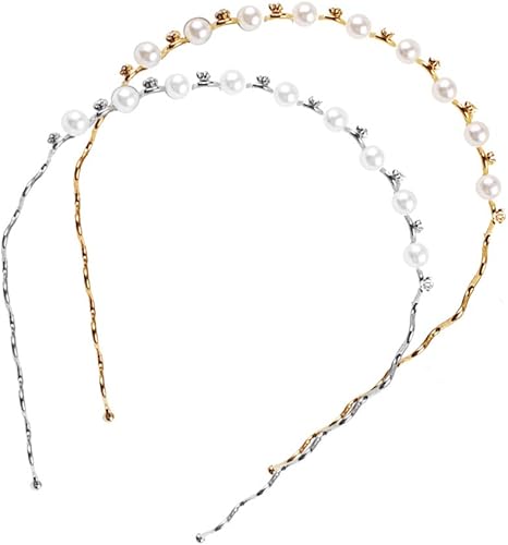 Amazon Co Jp Frcolor カチューシャ パール 可愛い 前髪 髪留め 髪飾り ヘアアクセサリー ヘアアレンジ レディース 子供大人兼用 金 銀 2本セット ホーム キッチン