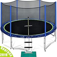 Zupapa 15 14 12 Ft TUV Approved Trampoline with Enclosure Net and Pole and Safety Pad and Ladder and Jumping Mat and Rain Cover 108 Springs Size 15 Feet