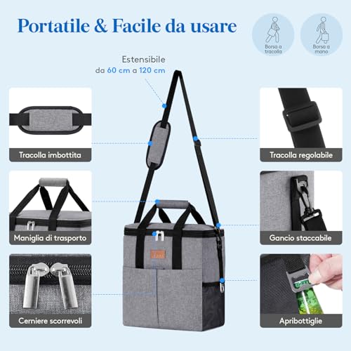 Lifewit Cooler Bag, Portable Cooler Bag with 2/3 Front Pockets, Foldable Cooler Bag for Camping, Travel, Shopping, Picnic