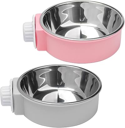 nuoshen 2 Pcs Crate Water Bowl 2-in-1 Dog Cage Hanging Stainless Steel Bowl