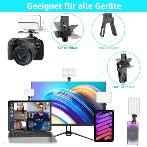 Selfie Light, 60 LED 2200 mAh Rechargeable Mobile Phone Fill Light, 7 Modes, 10 Levels Brightness, Portable Clip-On Light for Phone/Tablet/Laptop, Zoom Call Vlog Makeup TikTok Video Fill Light