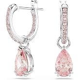 Swarovski Attract drop Earrings, Pear cut Crystals, Pink, Green, Rhodium Finish, 18K Gold Finish
