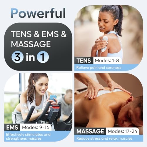 Easy@Home TENS Machine EMS: TENS Machine for Pain Relief Muscle Stimulator for Back Pain EMS | EMS Foot Massager | Back Massage Machine | Dual Channel 24 Modes 12 Pads Replacements