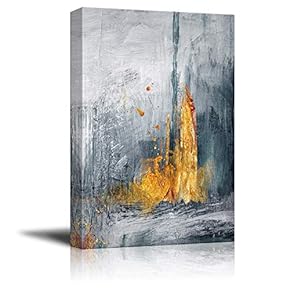 Canvas Wall Art - Abstract Painting with Golden Texture on Grunge Background - Giclee Print Gallery Wrap Modern Home Art Ready to Hang - 12x18 inches