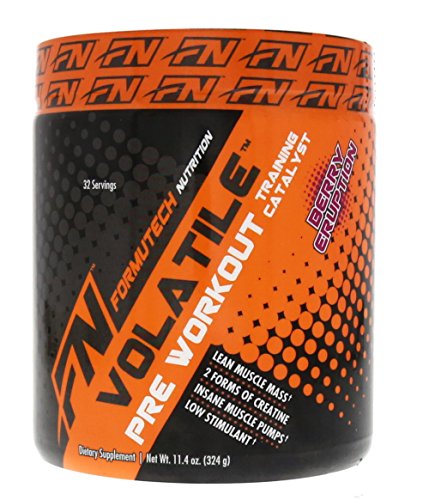 Formutech Nutrition Volatile Pre Workout Powder, 2 Forms of Creatine for Huge Muscle Pumps and Lean Muscle Mass, Low Stimulant Formula, Berry Eruption, 32 Serving