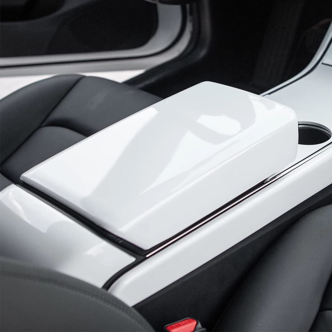 Photo 1 of Wocch White Armrest Cover for Tesla Model 3 Model Y 2017-2023 Car Center Console Armrest Pad Trim Cover Arm Rest Box Cushion Console Protector Interior Accessories