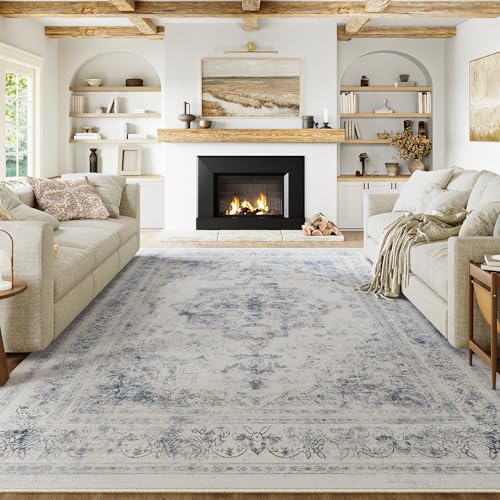 HUGEAR Blau Vintage Teppich Wohnzimmer 240x300cm Waschbar
