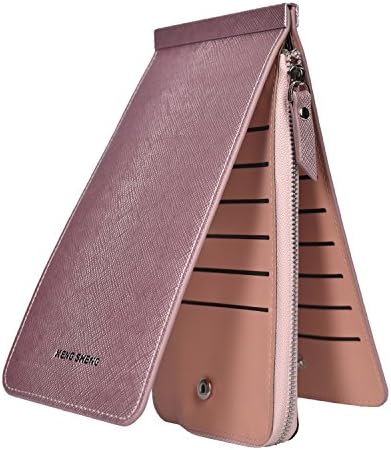 Womens Leather Credit Card Holder Wallet Purse Rfid Trifold Thin Zipper Wallet (Purple)